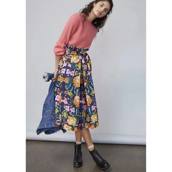 Corey Lynn Calter Kyla Midi Skirt M/L Anthropologie Paperbag Tie Waist A Line - Picture 3 of 14